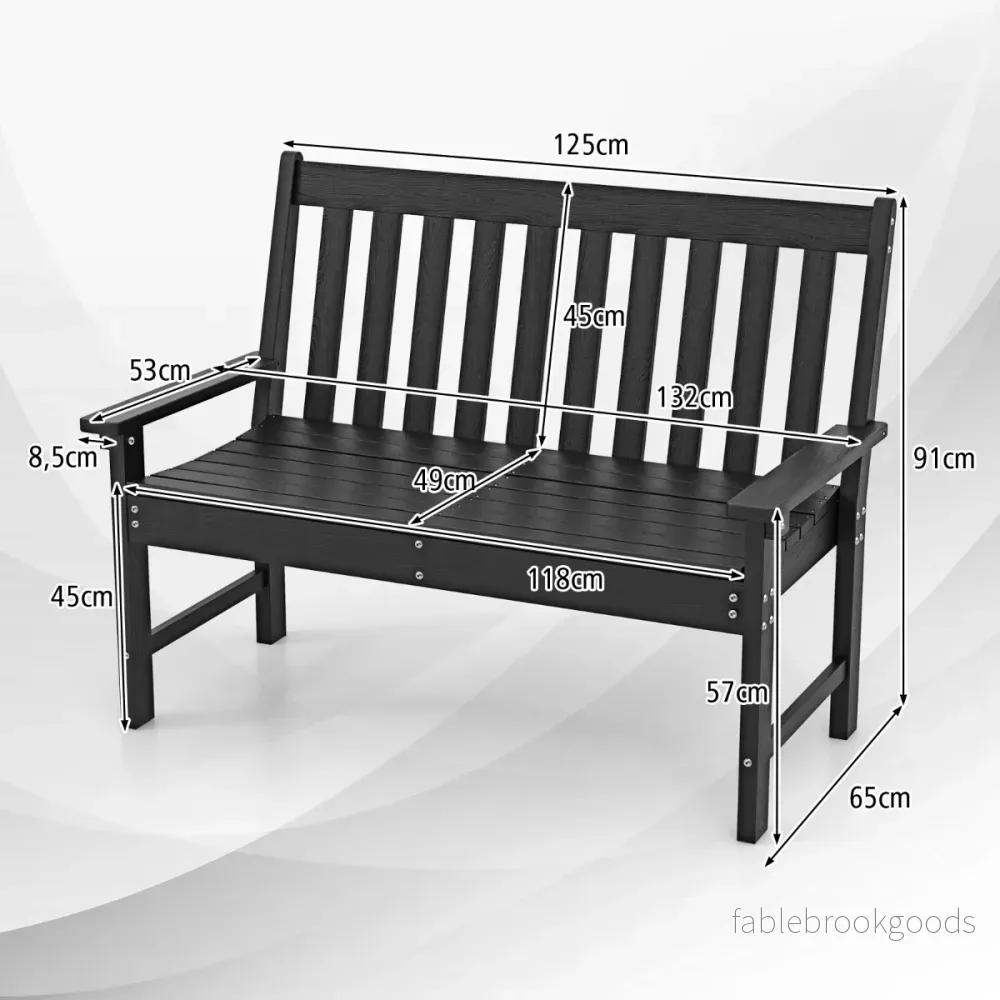 Väderbeständig – trädgårdsbänk Allväders sittbänk i HDPE Parkbänk för sittplatser – 2-3 – Svart - Bild 2