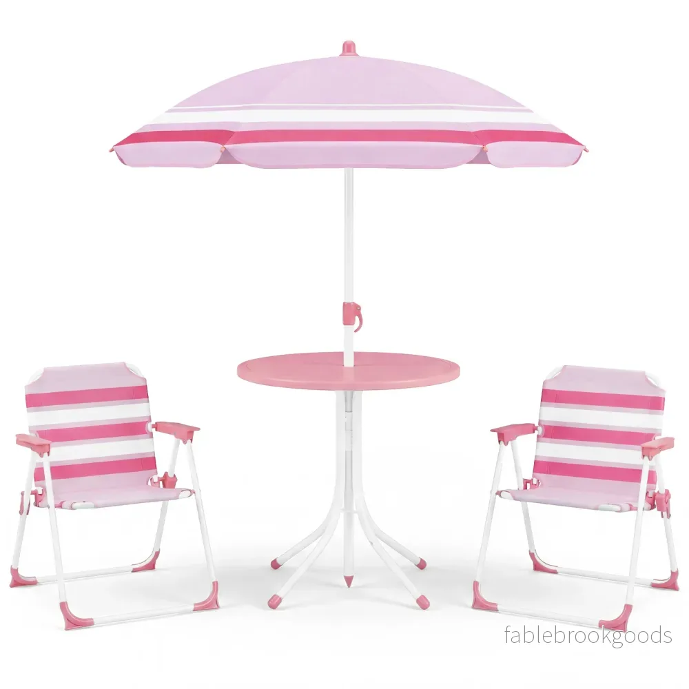 Barnmöbelset – med höjdjusterbart solparasoll, 4‑delat barnset bord och fällstolar – 2
