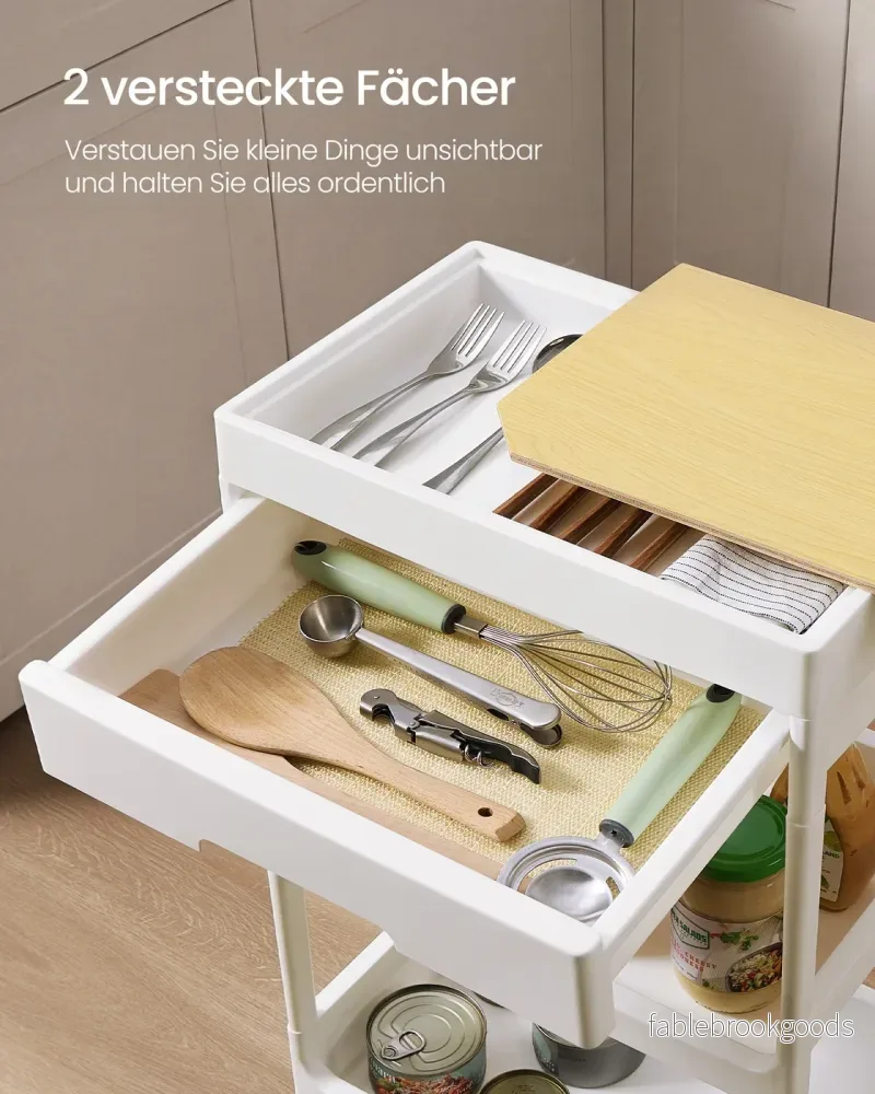 Trolley - 25,5 x 41 x 68 cm - Wit/Goud Eiken - 3 lagen - Maximale belasting per plank 10 kg - Bild 3