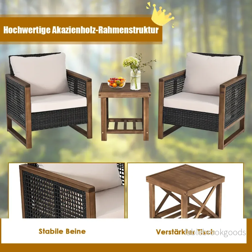 Set – med Trädgårdsmöbler i rotting Polyrattan Lounge tvättbara sittkuddar Uteserveringsset – 3 – Brun - Bild 2