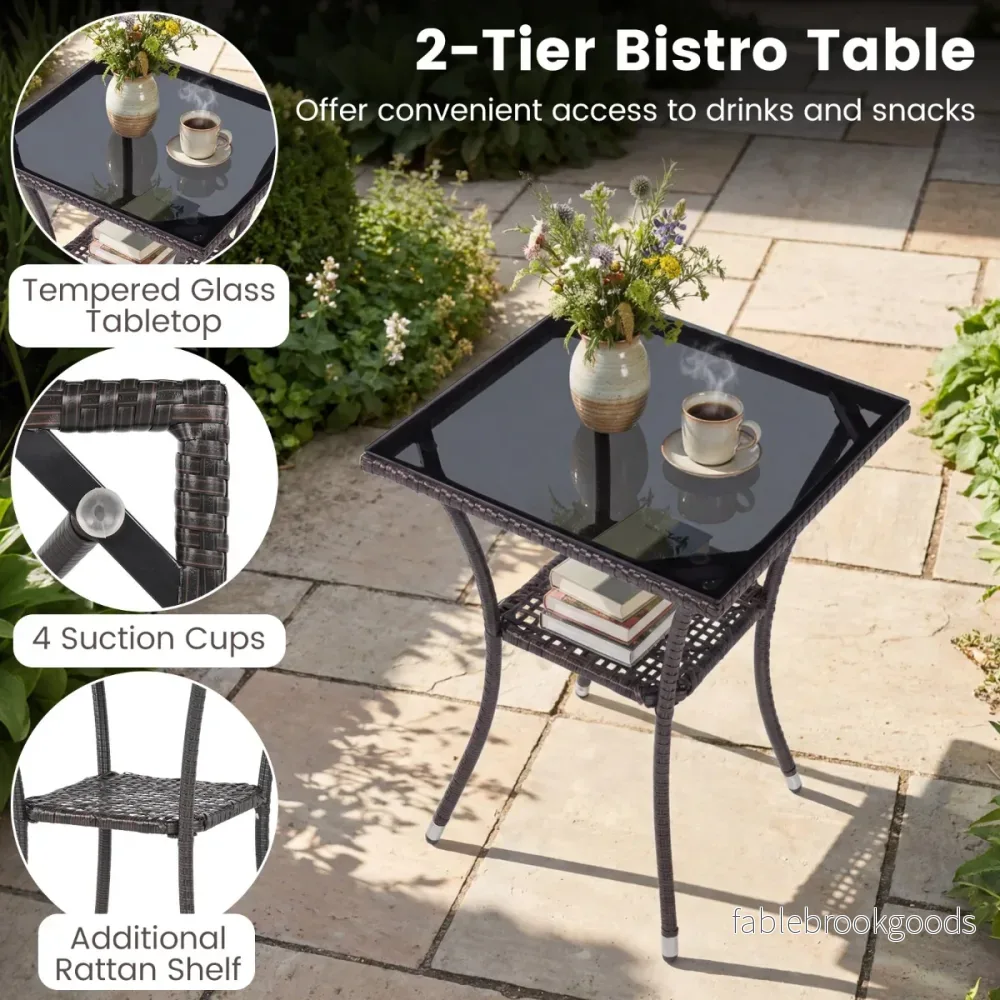 delat – trädgårdsmöbelset, rottingstolar + glasbord med kuddar, utomhus för veranda och poolområde, Off white – 3 2 – Vit - Bild 3