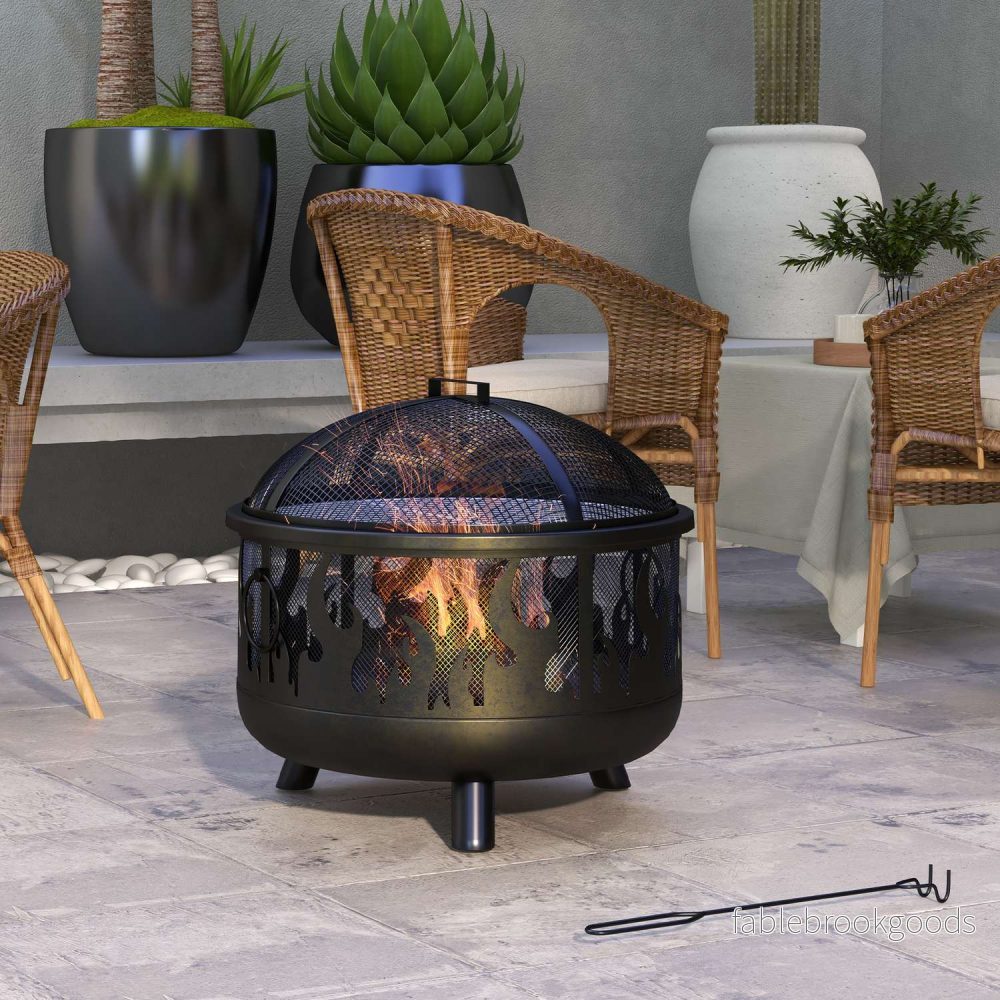 Eldskål med gnistskydd & grill – metall, Ø61cm - Bild 2