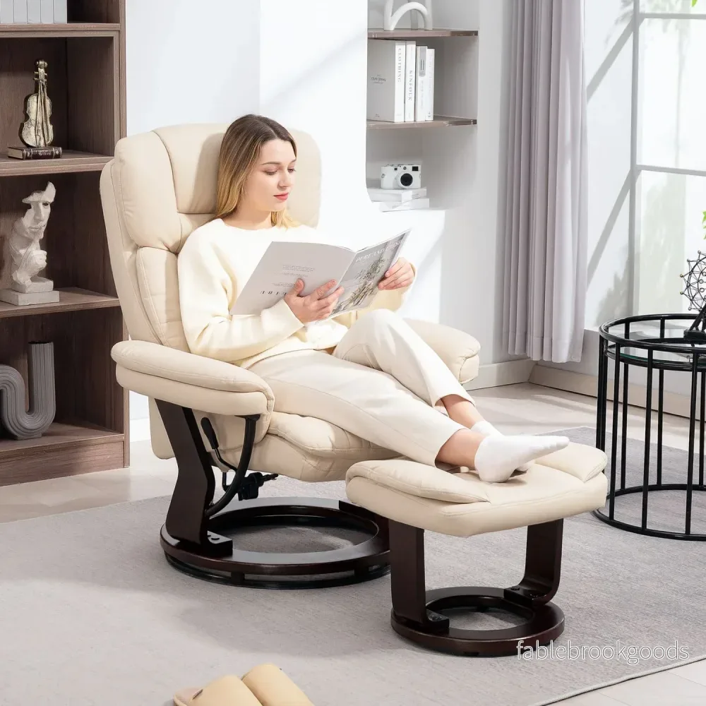Cream Faux Leather Recliner Stol med Ottoman, 360° vridbar - Bild 2
