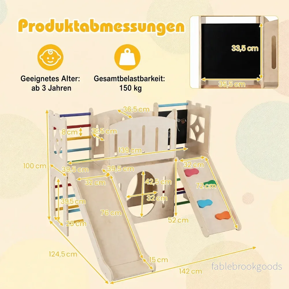 i – inomhuslekplats i trä med rutschkana, klätterstege, klätterramp och klätterställning, Flerfärgad – 8 1 - Bild 2