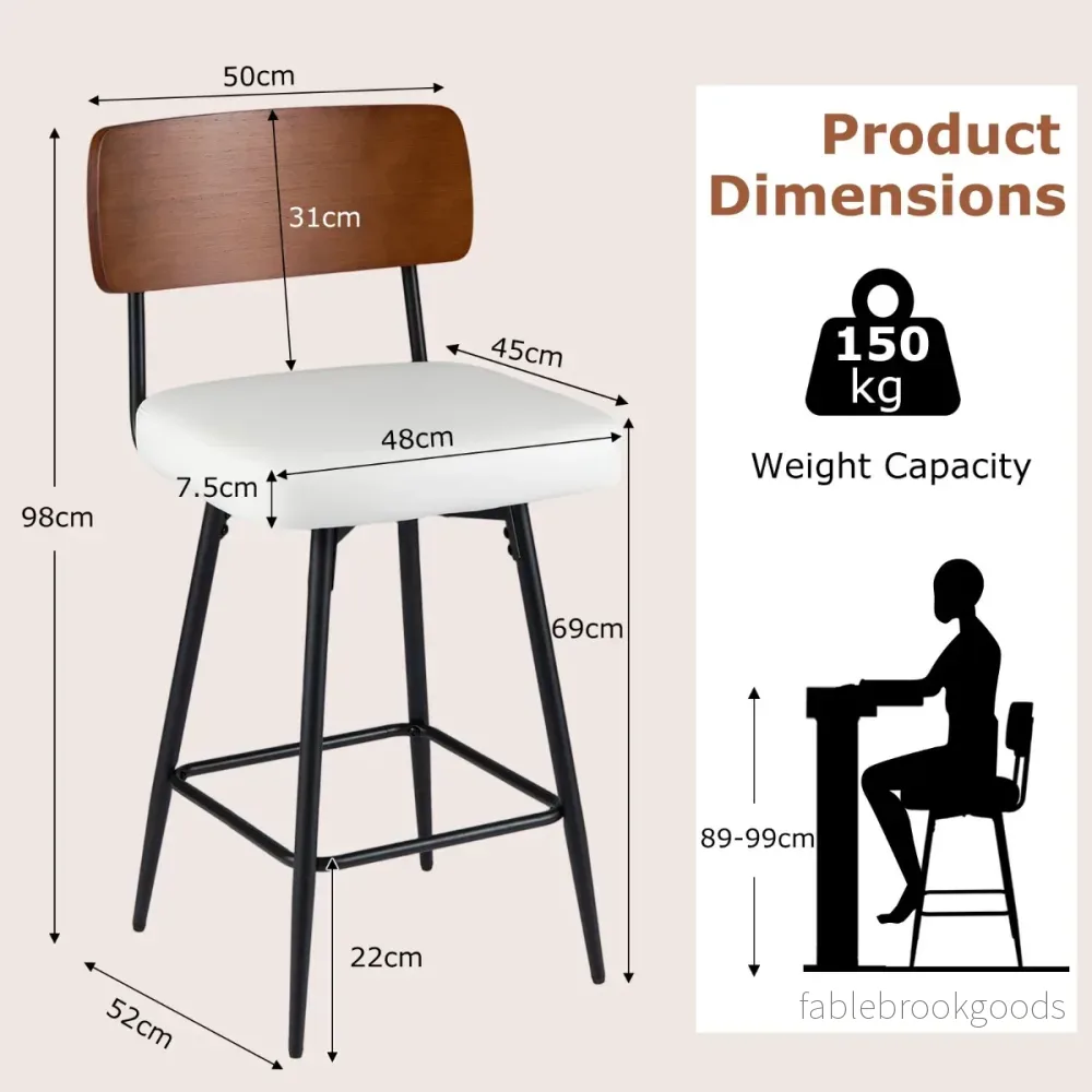 pack – barhocker, roterbara, industriella barstolar med vadderad ryggstöd, fyrkantiga, vita – 2 – Vit - Bild 2