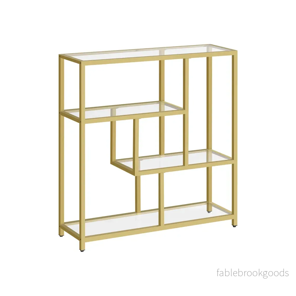 Bokhylla – 4 hyllor – Härdat glas och stål – Transparent blekt guld