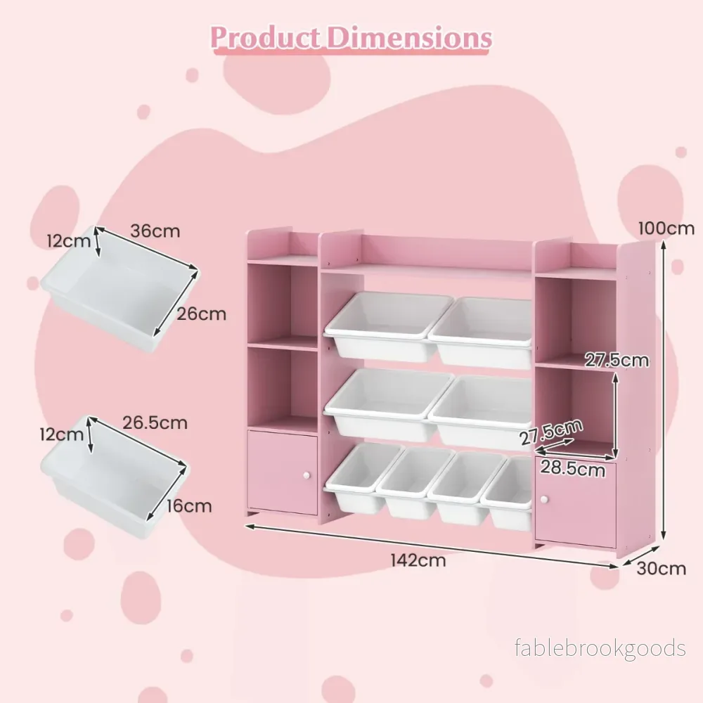 Hög – leksaksskåp stegs barnhylla med uttagbara lådor och bokhylla – 4 8 142 cm – Rosa - Bild 2