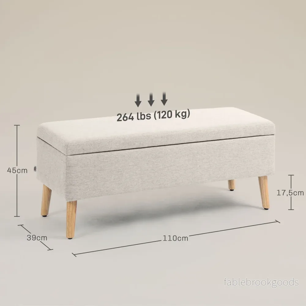 Beige stoppad förvaringsbänk – linnelook, 110x39x45 cm - Bild 3