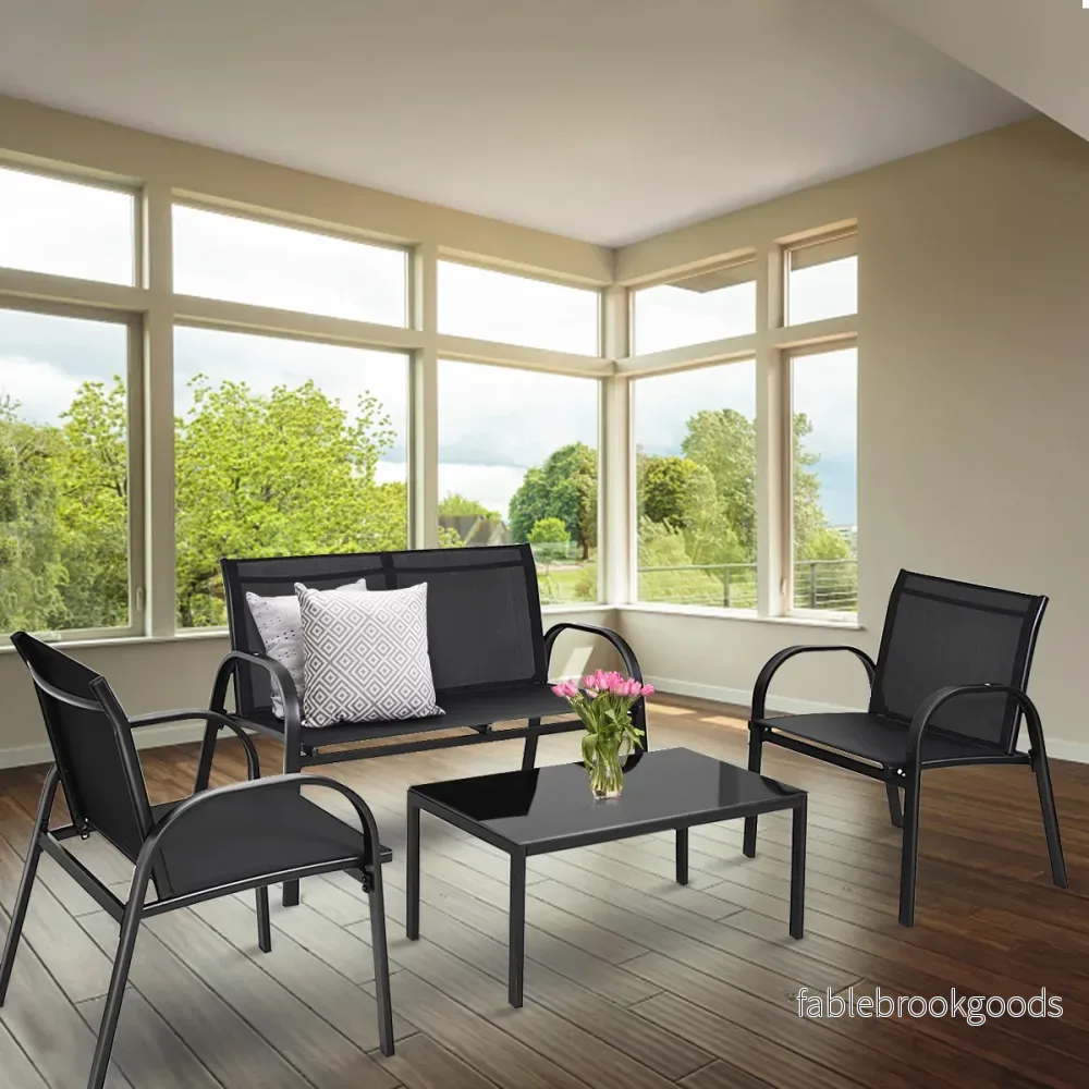 delat – utemöbler set trädgårdsmöbler lounge sittgrupp – 4 – Svart - Bild 2