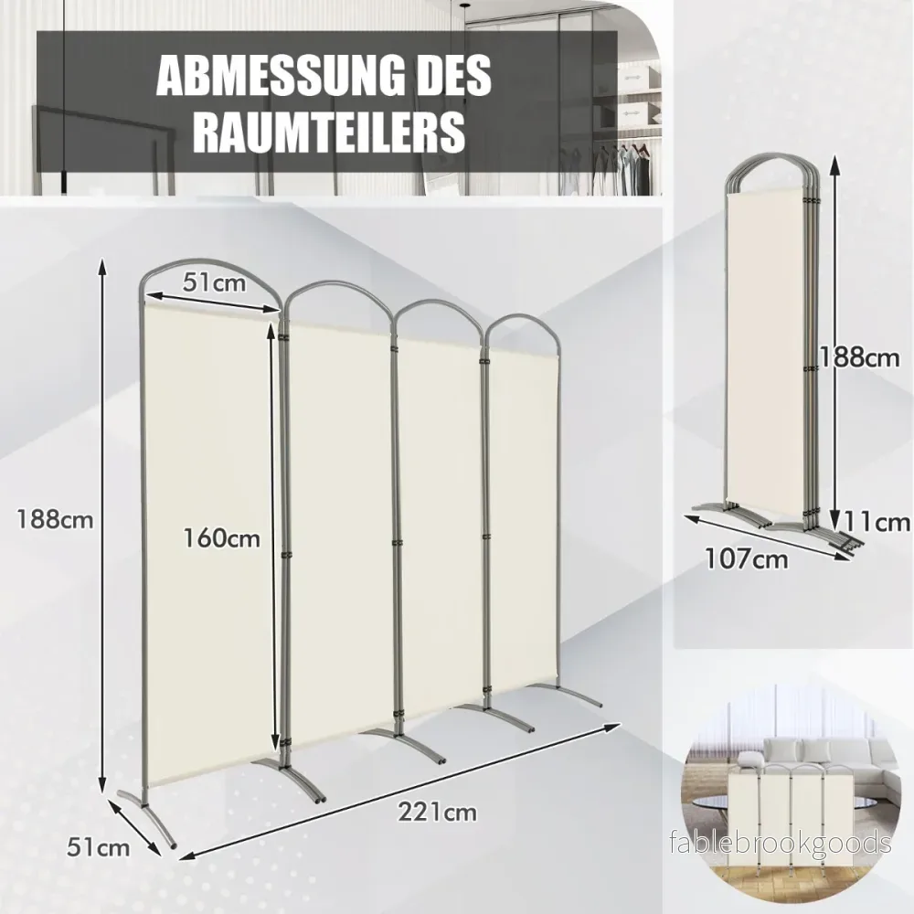 Vikbar – rumsavdelare med paneler Skiljevägg för hem – 4 221 x 51 x 188 cm – Vit - Bild 3