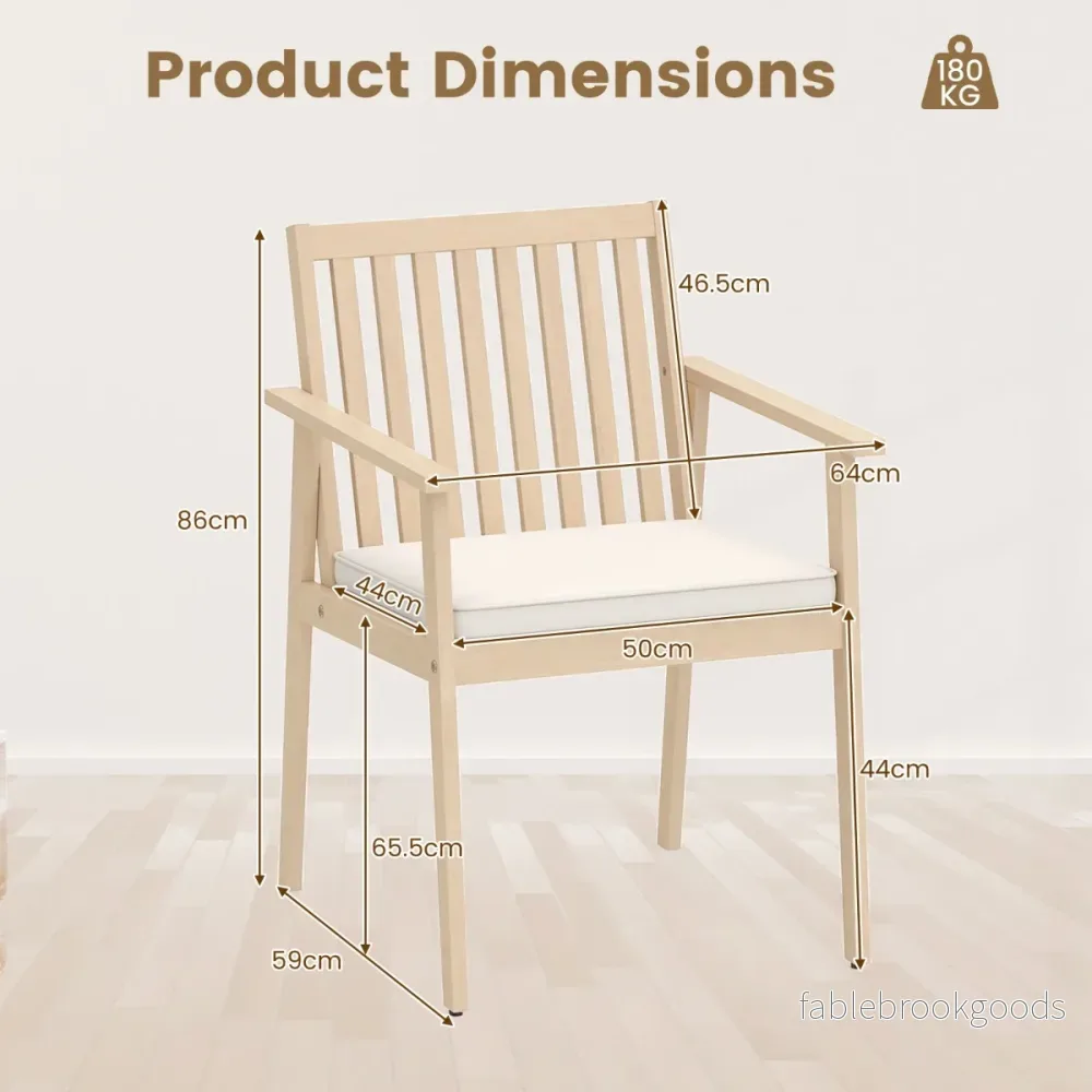 pack – akaciaträdgårdsstolar med kuddar, armstöd och bärförmåga, gråvit – 2 180 kg – Natur + vit - Bild 2