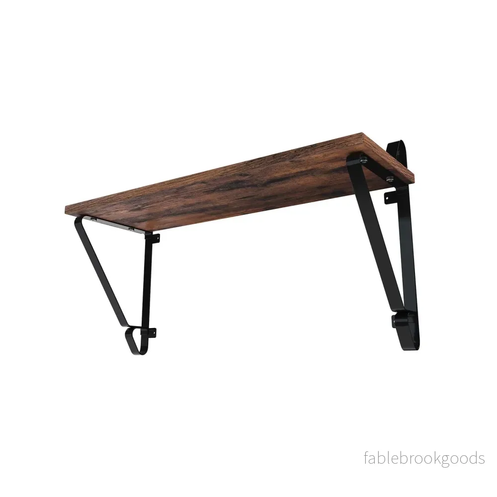 Vägghyllor set om 2 – Flytande hyllor – Rustik design – Brun/Svart - Bild 2