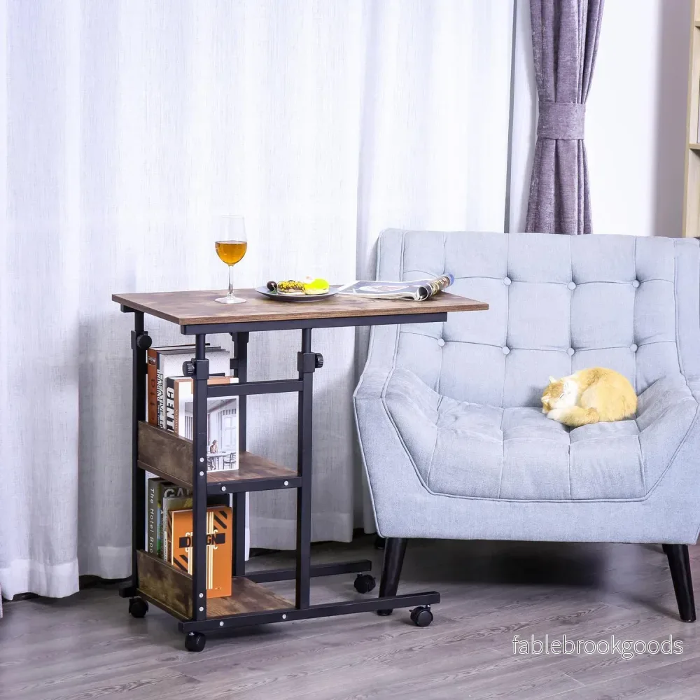 Justerbart soffbord i svart metall med hjul & 2 hyllor - Bild 2