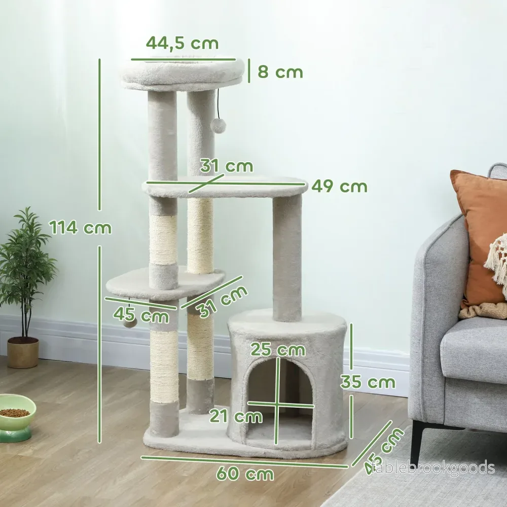 Kattorn 114 cm, Sisalstolpar, Flera nivåer, Ljusgrå - Bild 3