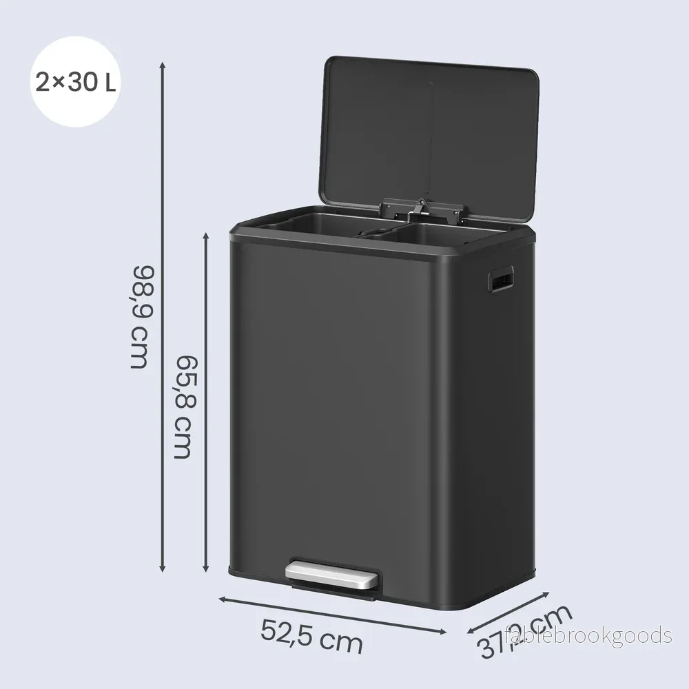 Pedaalemmer - Met Afvalscheiding en 3 Vakken - Zwart - 52,5 x 37,2 x 65,8 cm - Bild 3