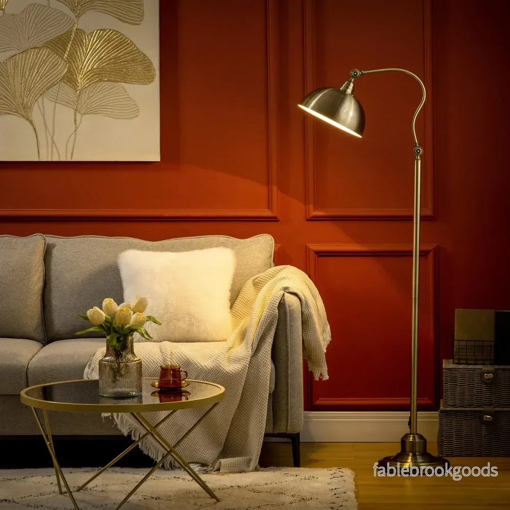 Retro Arc golvlampa – justerbar E27 mässingsfinish - Bild 2