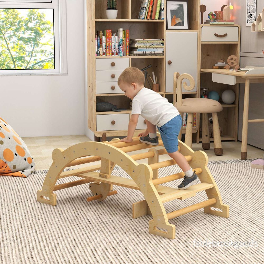 Montessori inomhusklätterbåge, 2-i-1 trägunga, 110x52x45 cm - Bild 2