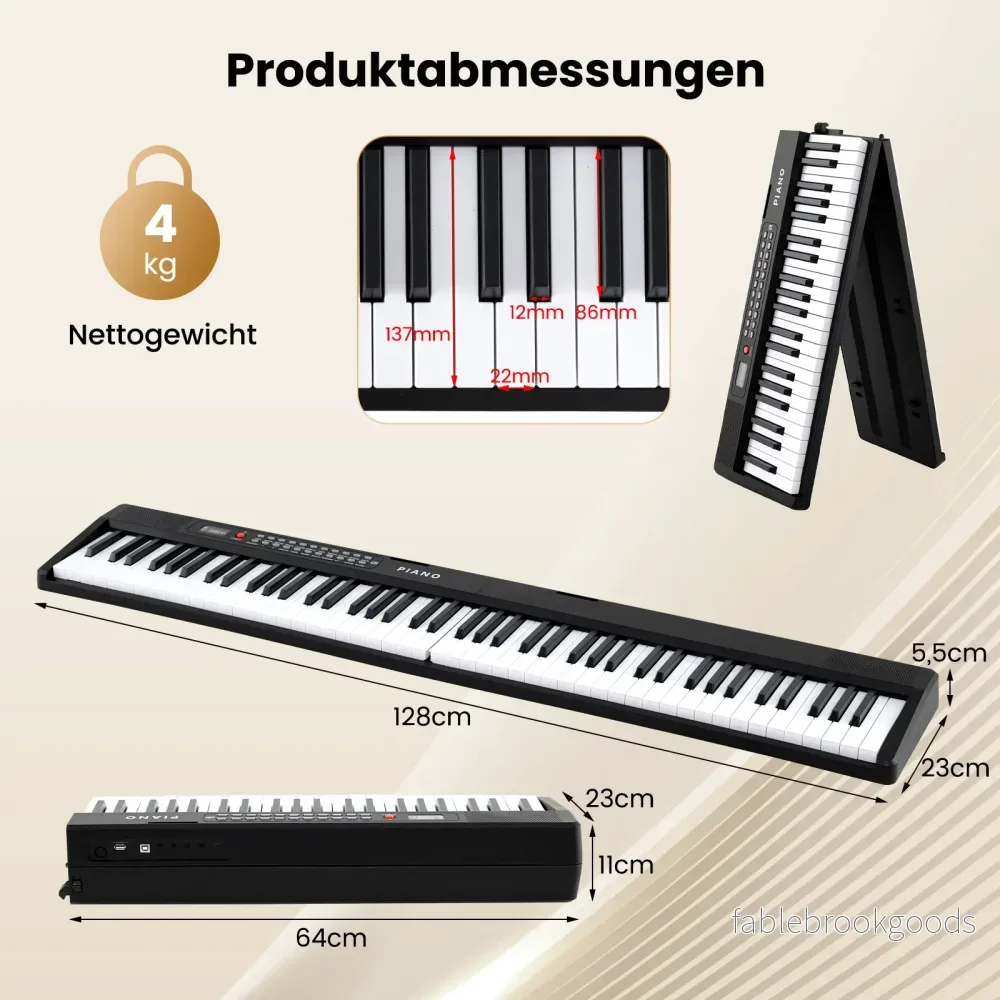 Fällbart – tangents piano med split funktion och lärlägen, keyboard – 88 3 – Svart