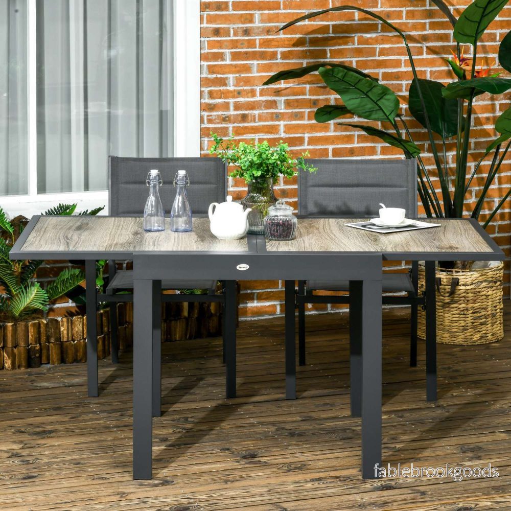 Utdragbart uteplatsmatbord i aluminium – trälook, beige/grå - Bild 2