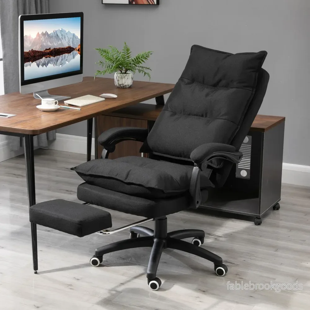 Ergonomisk kontorsstol, massage & recline med fotstöd, svart - Bild 2