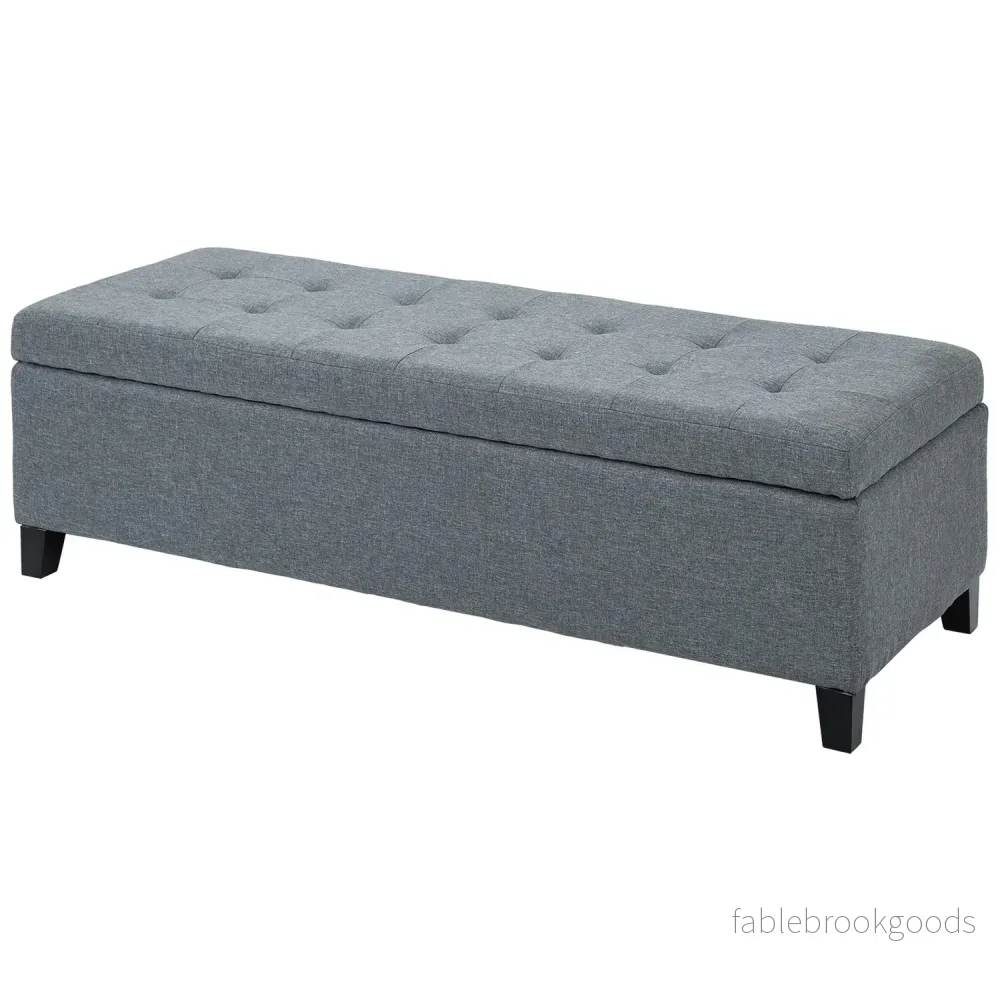 Grå stoppad förvaringsbänk – Linnelook Bed & Living Room