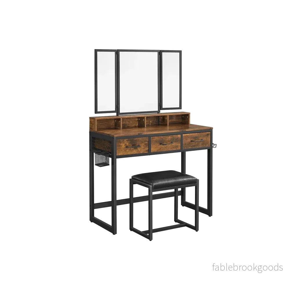 Sminkbord med 3 lådor och spegel – Mörkbrun Sminkbord med 3 lådor och spegel – Mörkbrun