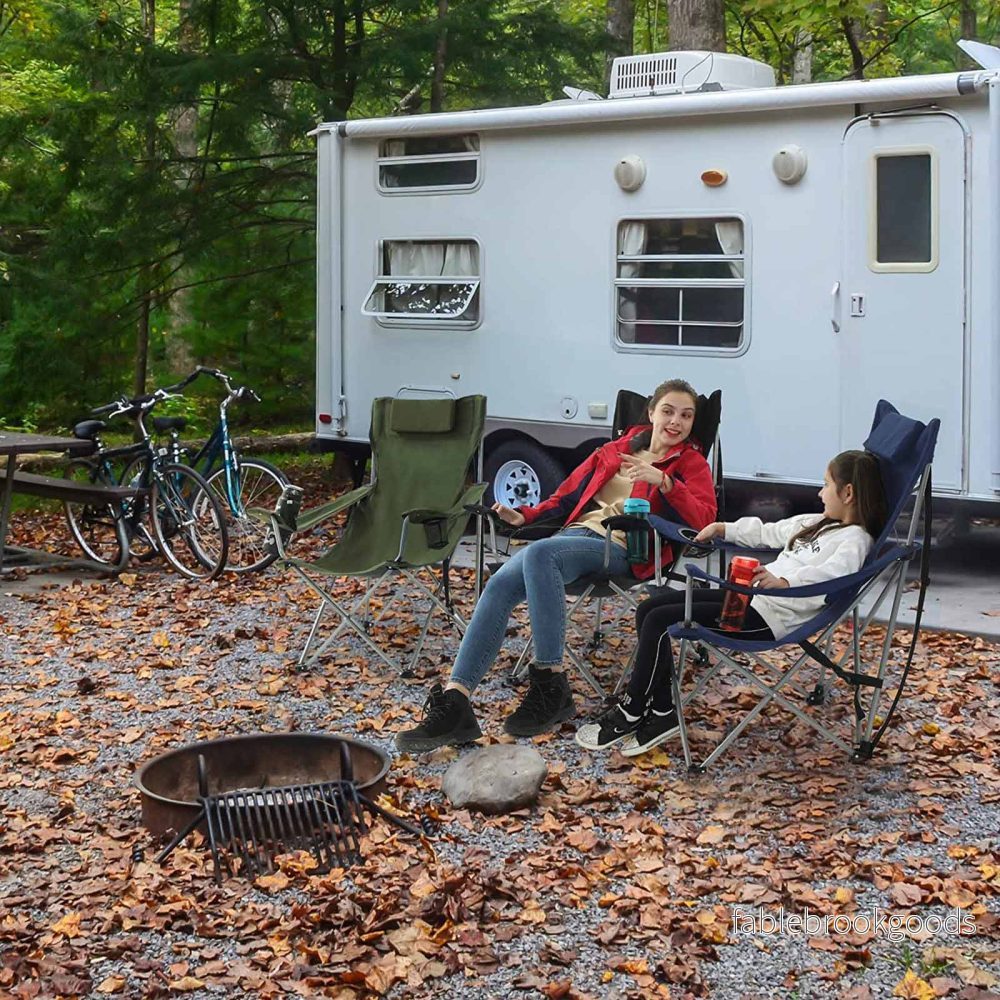 Campingstol – med nackstöd och armstöd – grön - Bild 3
