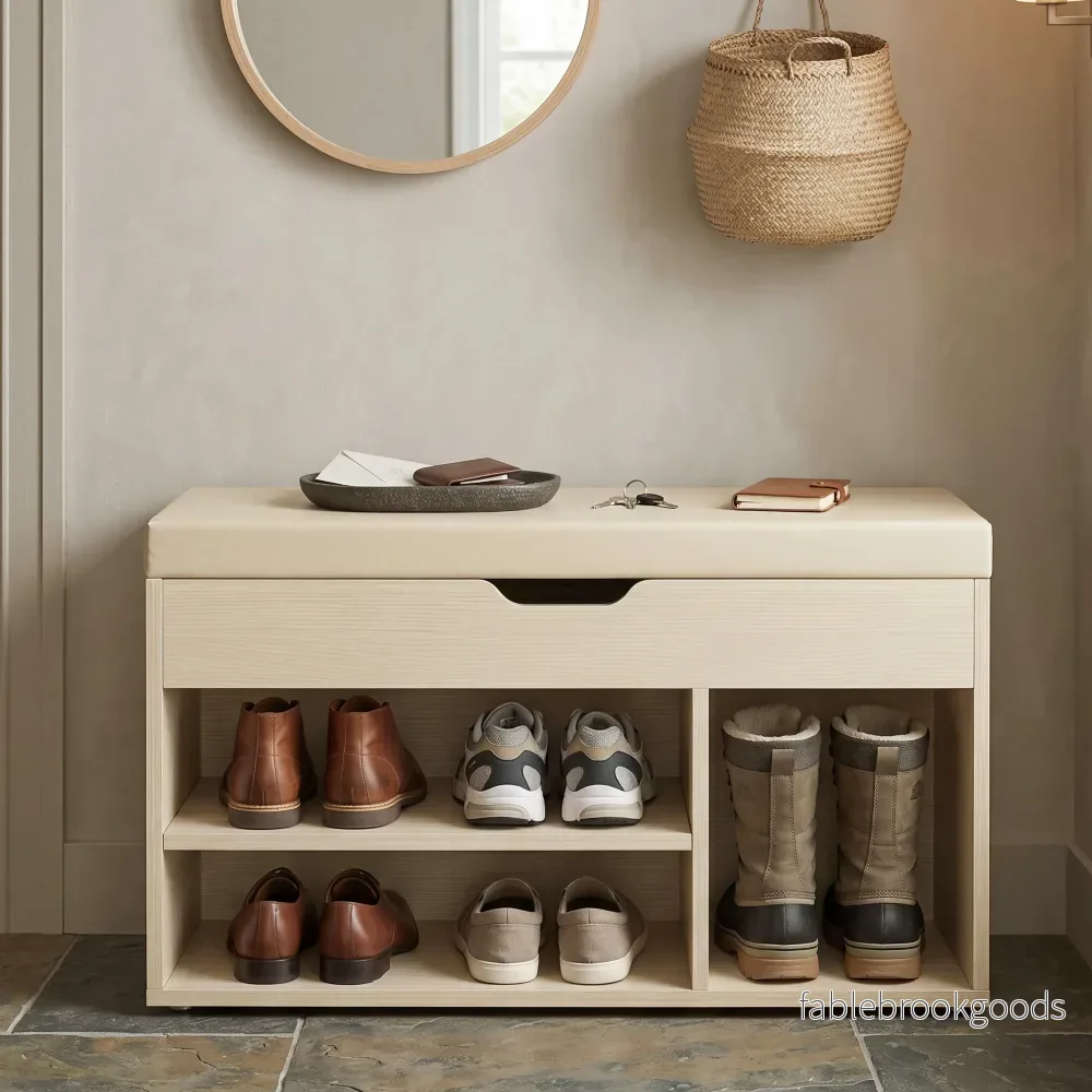 Schoenenbank - Met Zitkussen en Opbergruimte - Naturelbeige en cappuccinobeige - 30,3 x 80 x 44 cm - Bild 3