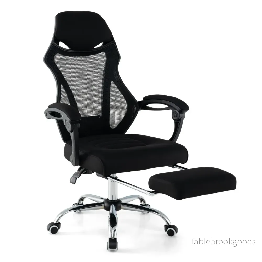 Ergonomisk – kontorsstol i mesh med fotstöd och höjdjusterbart fällbart ryggstöd Executive – Svart