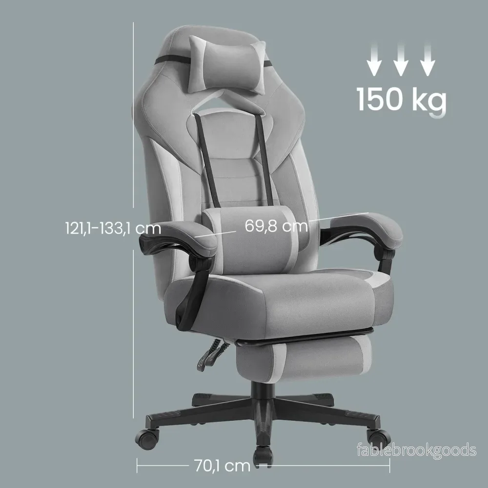 Gamingstoel - Ergonomisch - Met Voetensteun - Verstelbare Hoofdsteun - Grijs - Bild 3