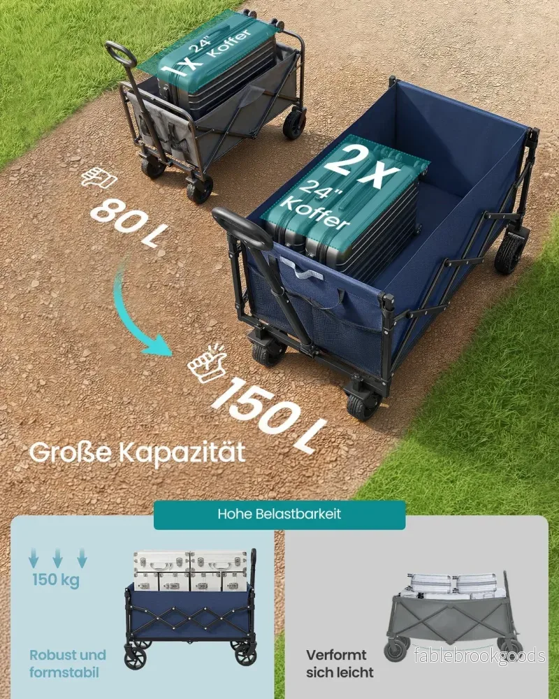 Handkar - 42 x 67 x 90,5 cm - 90 liter - Middernachtblauw - Max. draagkracht 216 kg - Opvouwbaar - Gewicht 5 kg - Bild 3