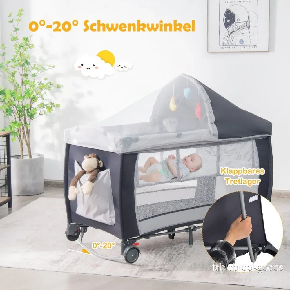 i – hopfällbar resesäng och babyvagga – 4 1 123 x 63 x 76 cm – Grå - Bild 3
