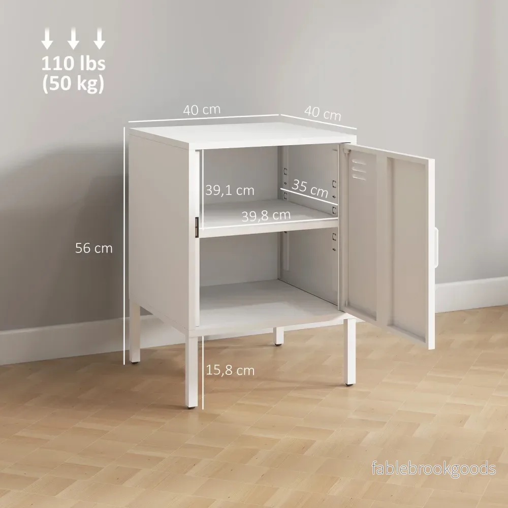 Nattduksbord i stål med justerbar hylla – Vit, 40x40x56 cm - Bild 3