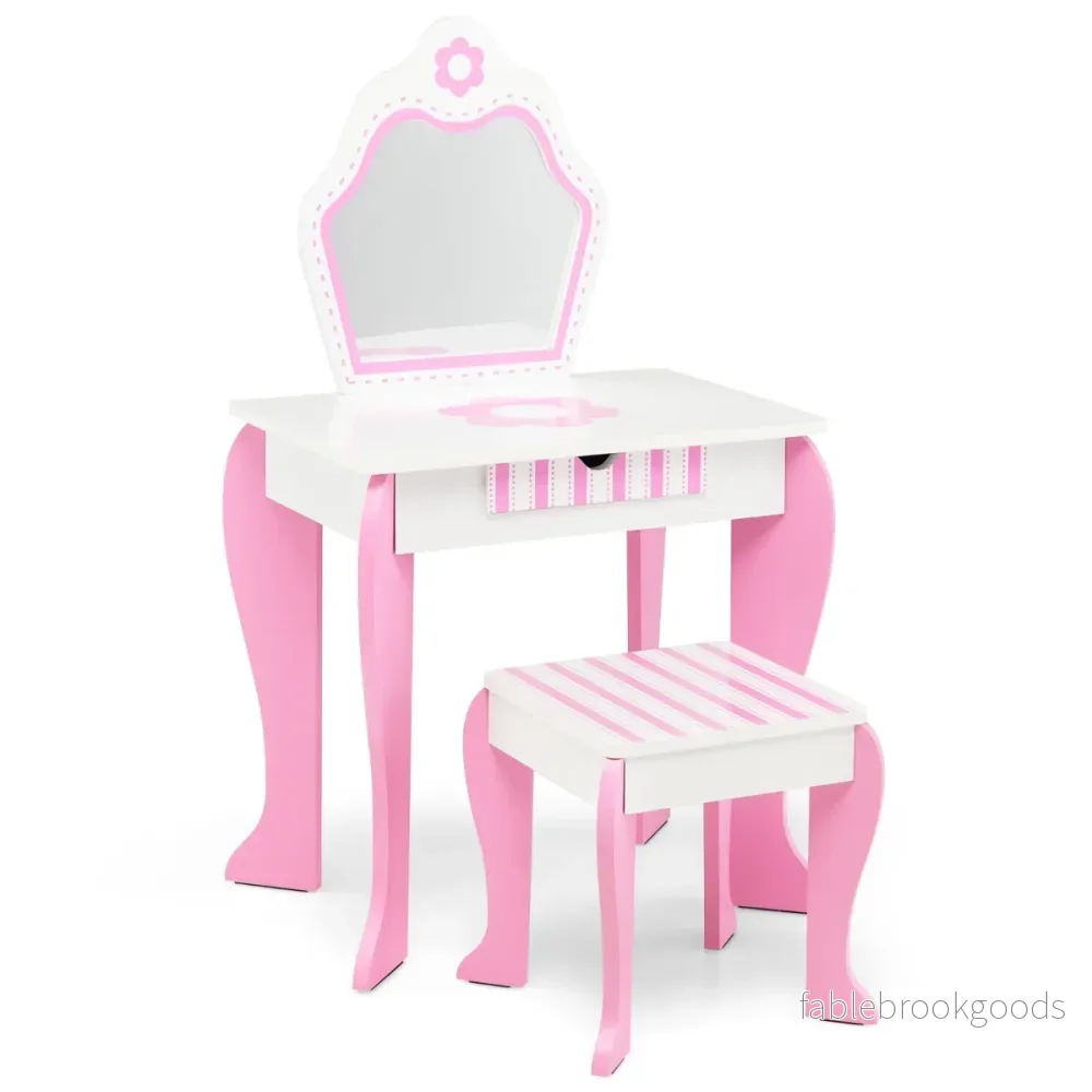 Sminkbord – och pallset för barn med spegel låda – 49 x 34 x 86,5 cm – Rosa - Bild 3