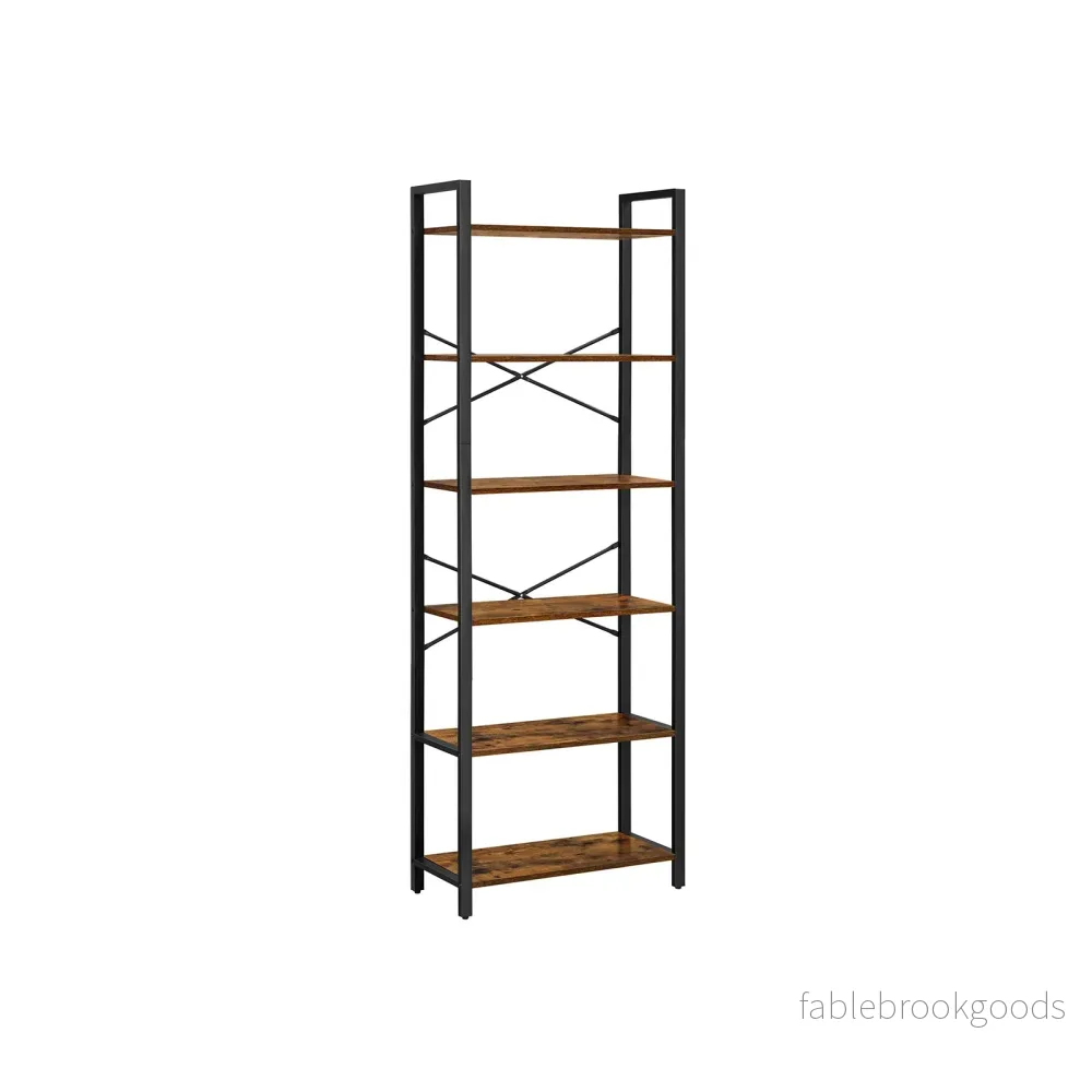 Bokhylla – 6 nivåer – Metallram – Vintage brun-svart Bokhylla – 6 nivåer – Metallram – Vintage brun-svart
