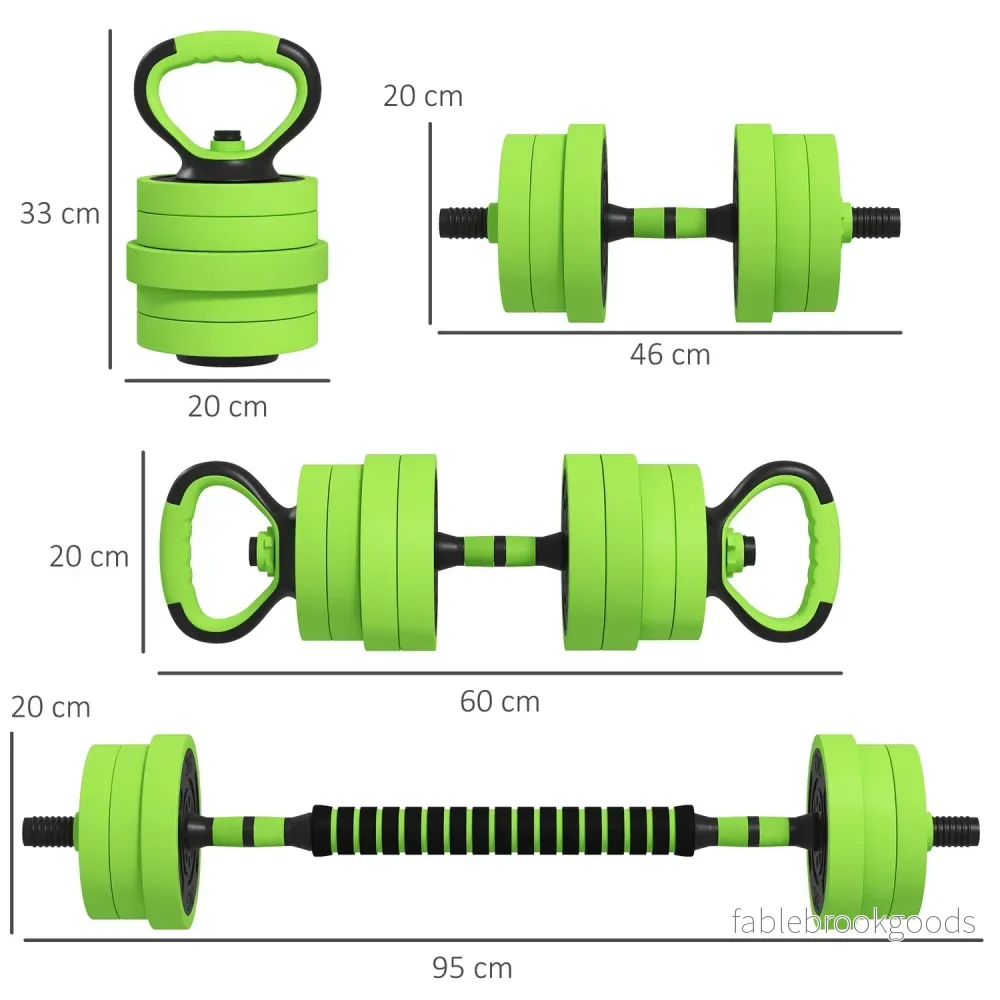 4 i 1 hantelset 20 kg justerbar hantel & skivstång Kettlebell Push-up Handtag Grön - Bild 3