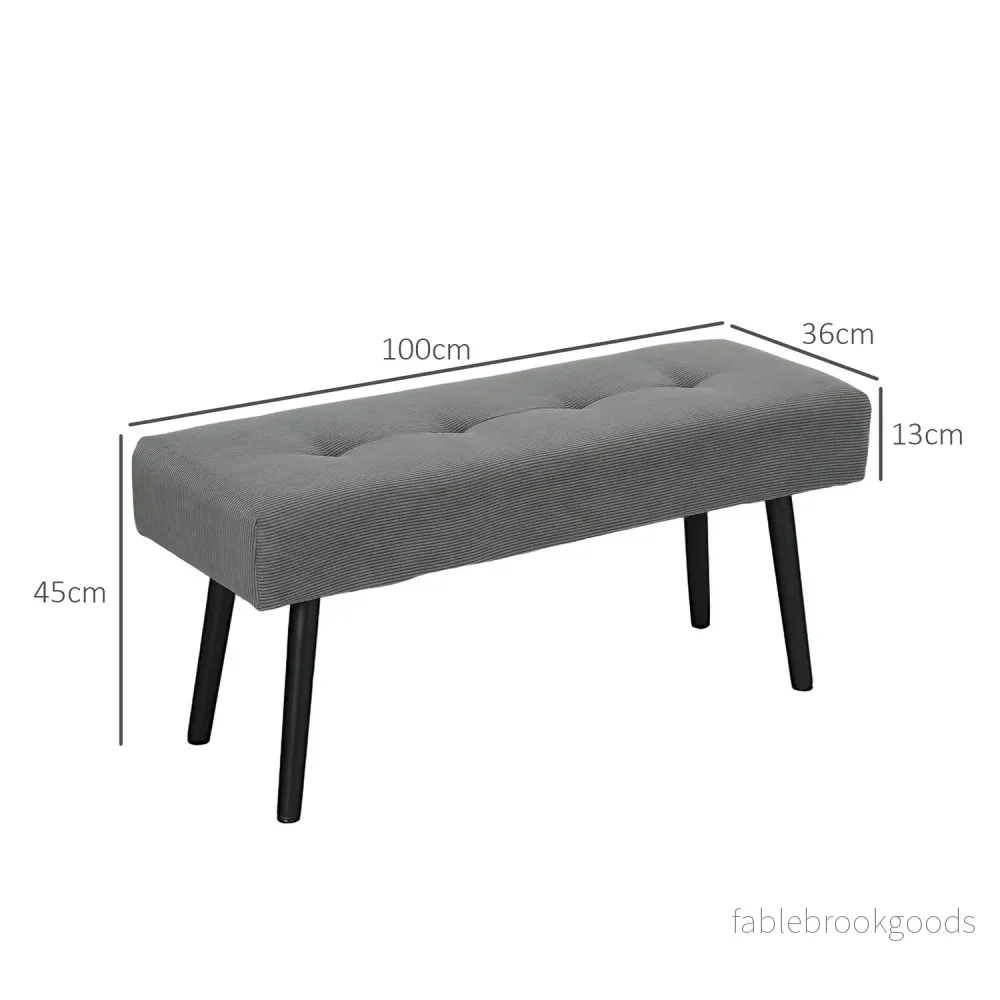 Klädd bänk med manchesteröverdrag, sängbänk med metallben, skobänk 100 x 36 x 45 cm grå - Bild 3