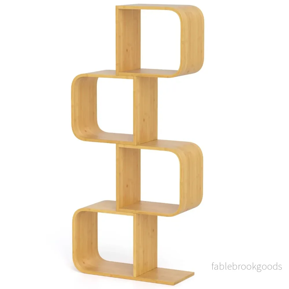 S – formad bokhylla i bambu med nivåer, fristående kubhylla, kontorshylla – 4 61 x 23 x 133,5 cm – Natur