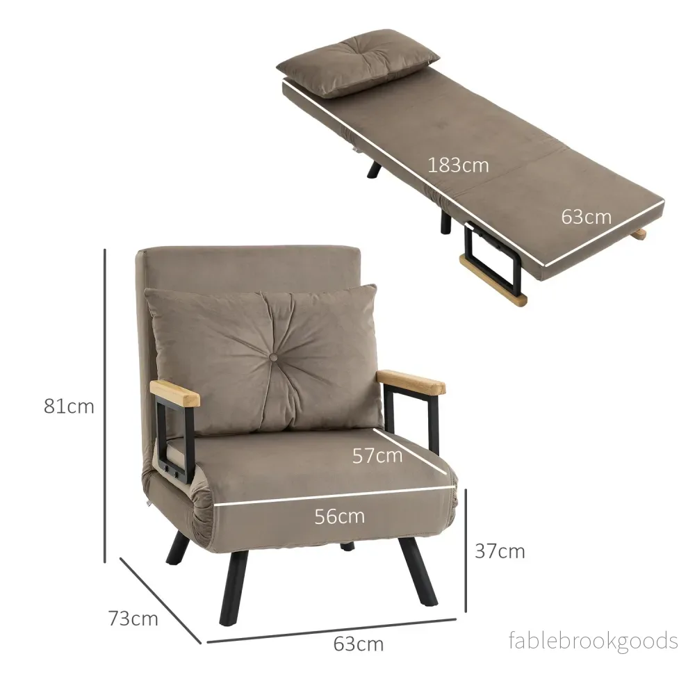 Konvertibel fåtöljsäng, sammetslook, justerbart ryggstöd - Bild 3