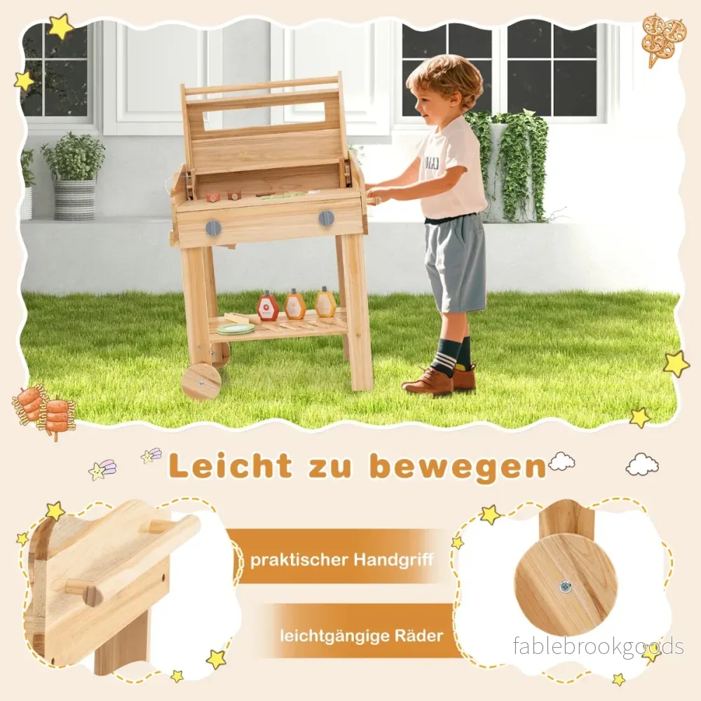 Barns – Grill Lek Set med Mat och Verktyg Tillbehör Köksset – Natur - Bild 3