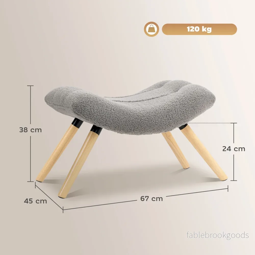 Modern fotpall med fleeceöverdrag och träben, ljusgrå - Bild 3