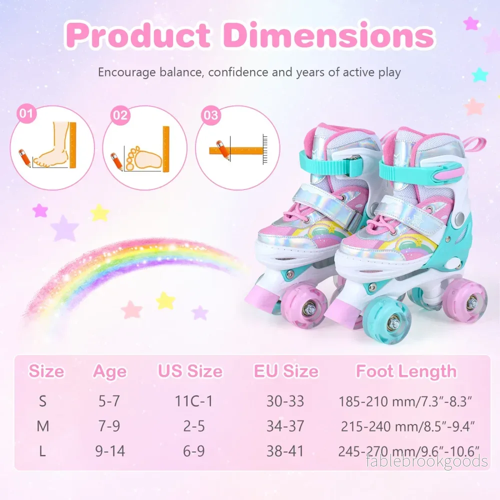 Justerbara – barnrullskridskor med storlekar och LED lyshjul, quad skates S – 4 2 – Rosa