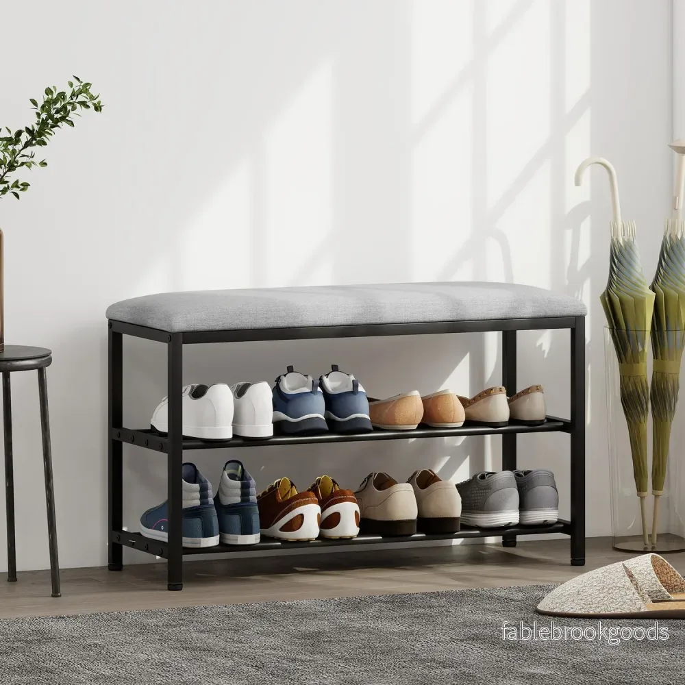 Sitzbank mit Staurum, Schuhregal, Schwarz, 81x31x50 cm - Bild 2