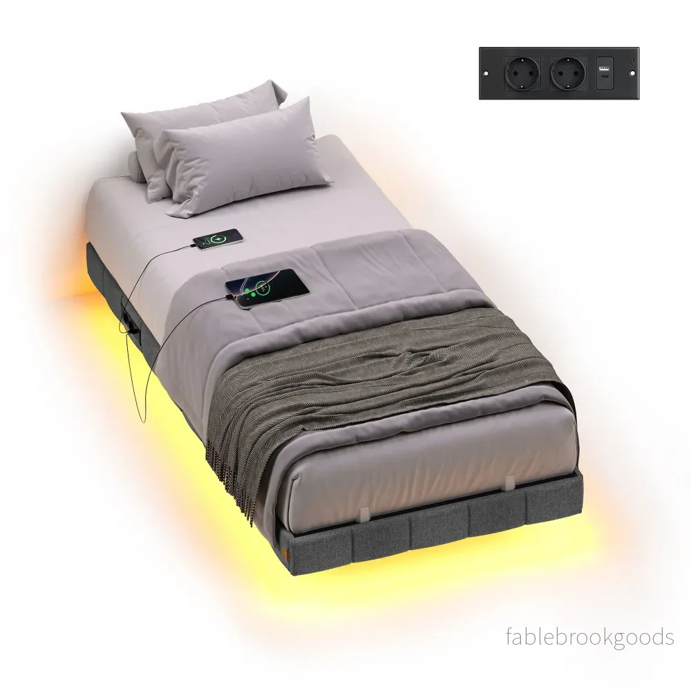Bedframe - 90 x 200 cm - Met Ledverlichting - Gestoffeerd - Grijs - Bild 2