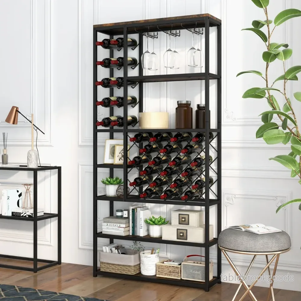 Vinställ – för flaskor av metall med glashållare barskåp – 27 81 x 23 x 166 cm – Svart - Bild 3