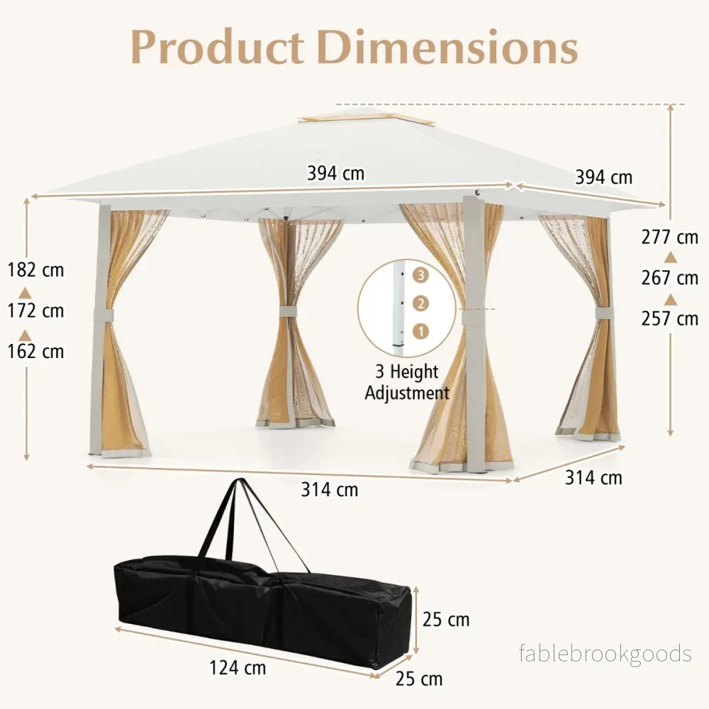 Pop – up hopfällbar paviljong med myggnät och dubbelt tak, inklusive bärväska – 4 4 x 4 m – Beige - Bild 2