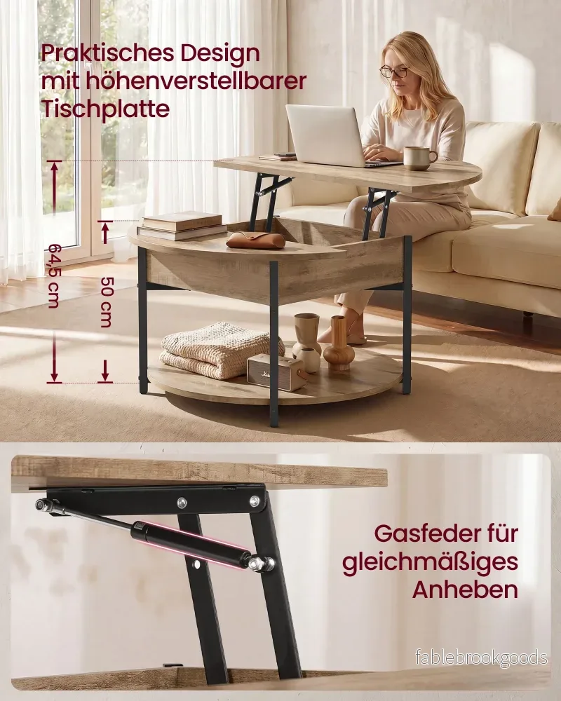 Salontafel - In Hoogte Verstelbaar met Verborgen Stauraum - Kamelbruin en inktzwart - 80 x 45 cm - Bild 3
