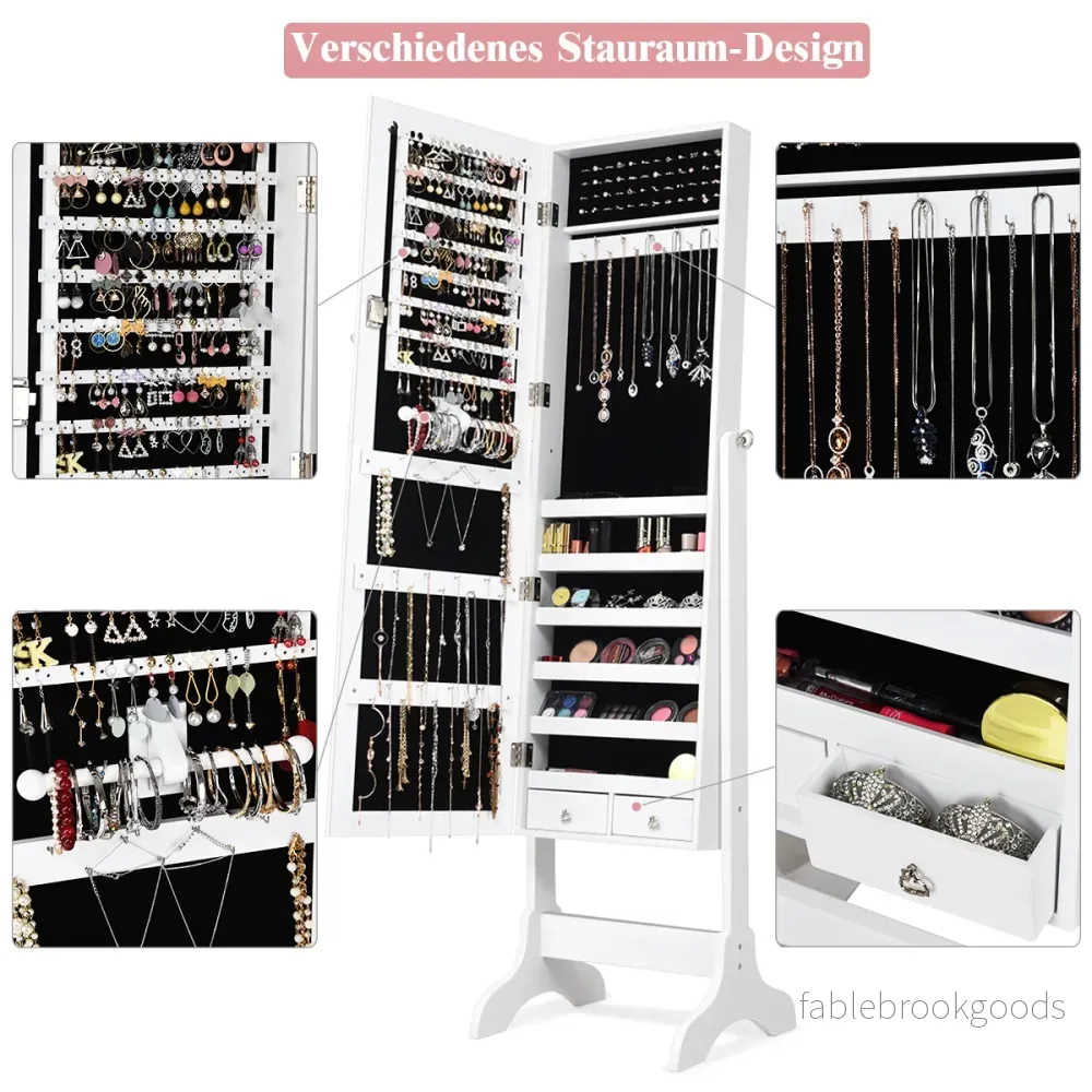 Smyckesskåp – Låsbart Smyckesspegelskåp med – 46 x 37 x 156 cm – Vit - Bild 3