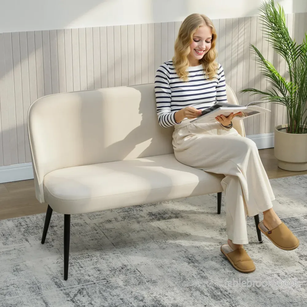 2-sitssoffa, sammetsliknande tyg, metall- och träram, beige - Bild 2