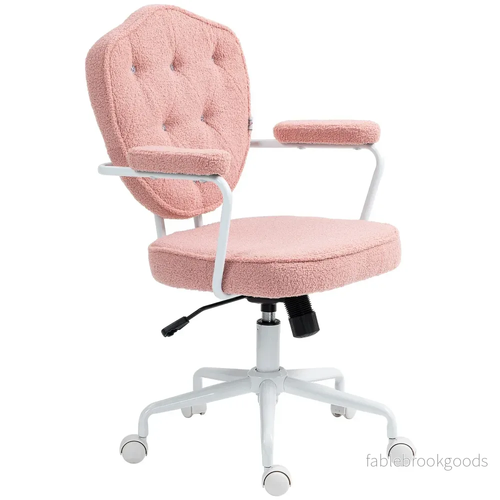 Ergonomisk rosa kontorsstol, Teddy Fleece, höjdjusterbar